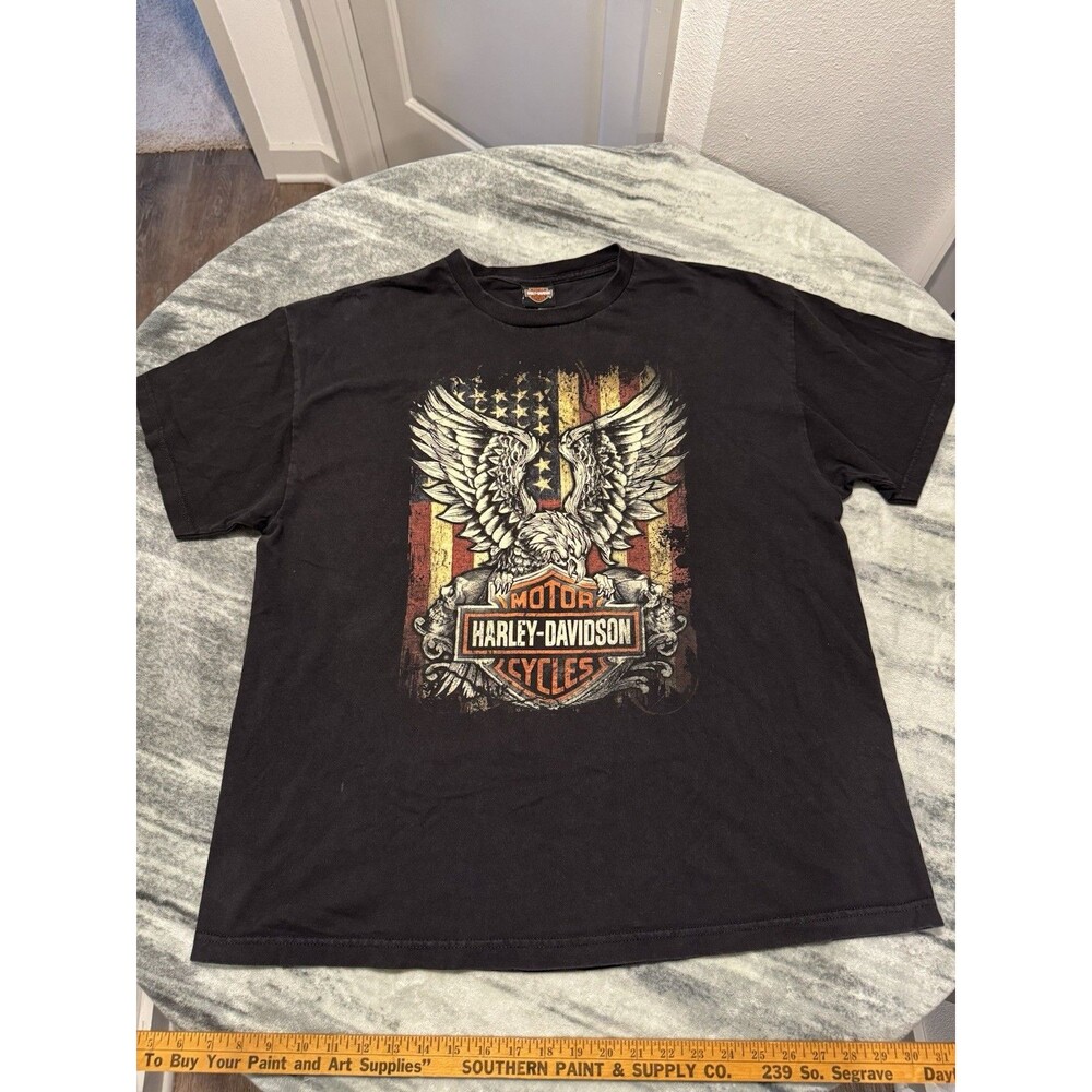 Harley-Davidson Shirt Mens 2XL Black Eagle American Flag Wisconsin Motorcycle